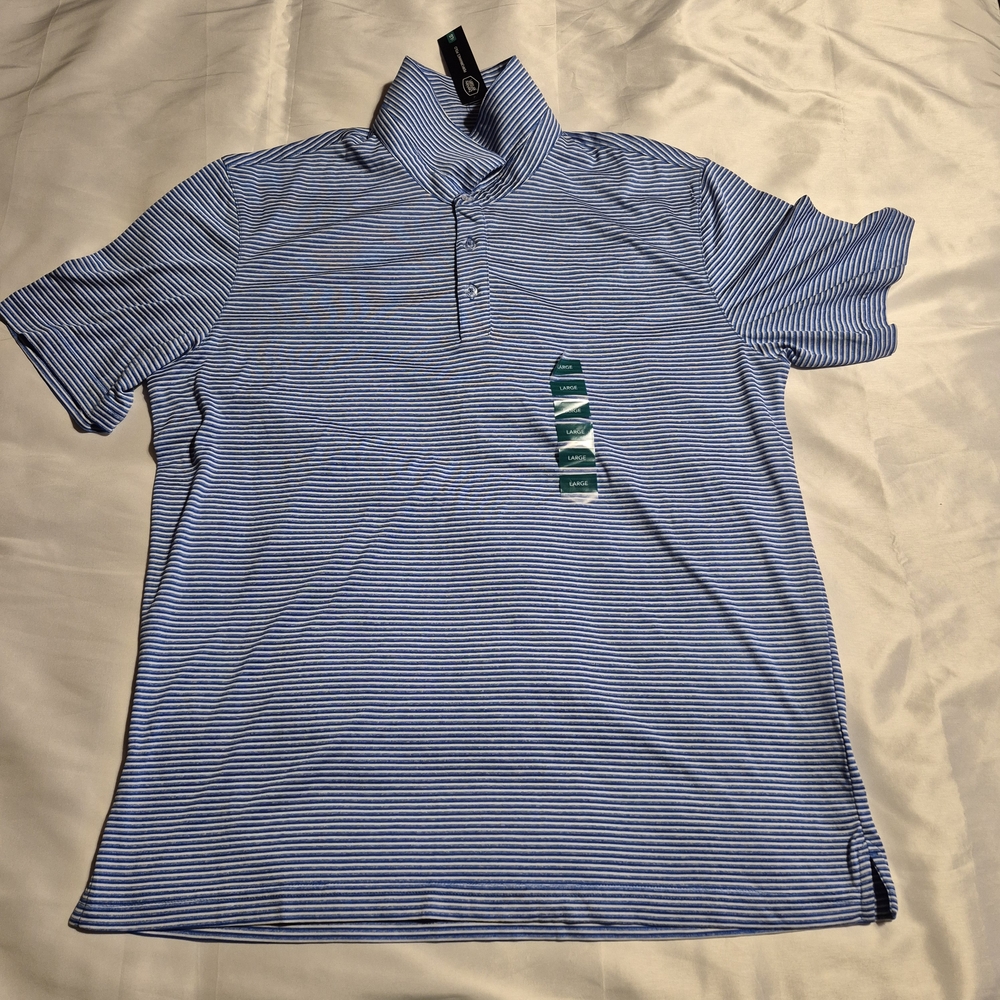 Blue Striped Men's Polo Shirt New Size L